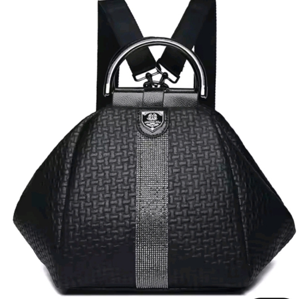New Jingpin Black Multifunctional Backpack Crossbody Duffle FauxLeather